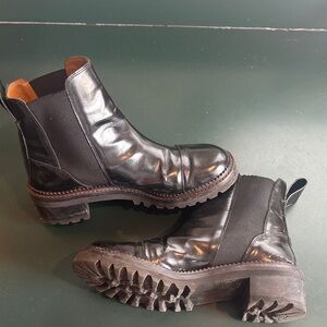 See By Chloe Shiny Black Combat Boots